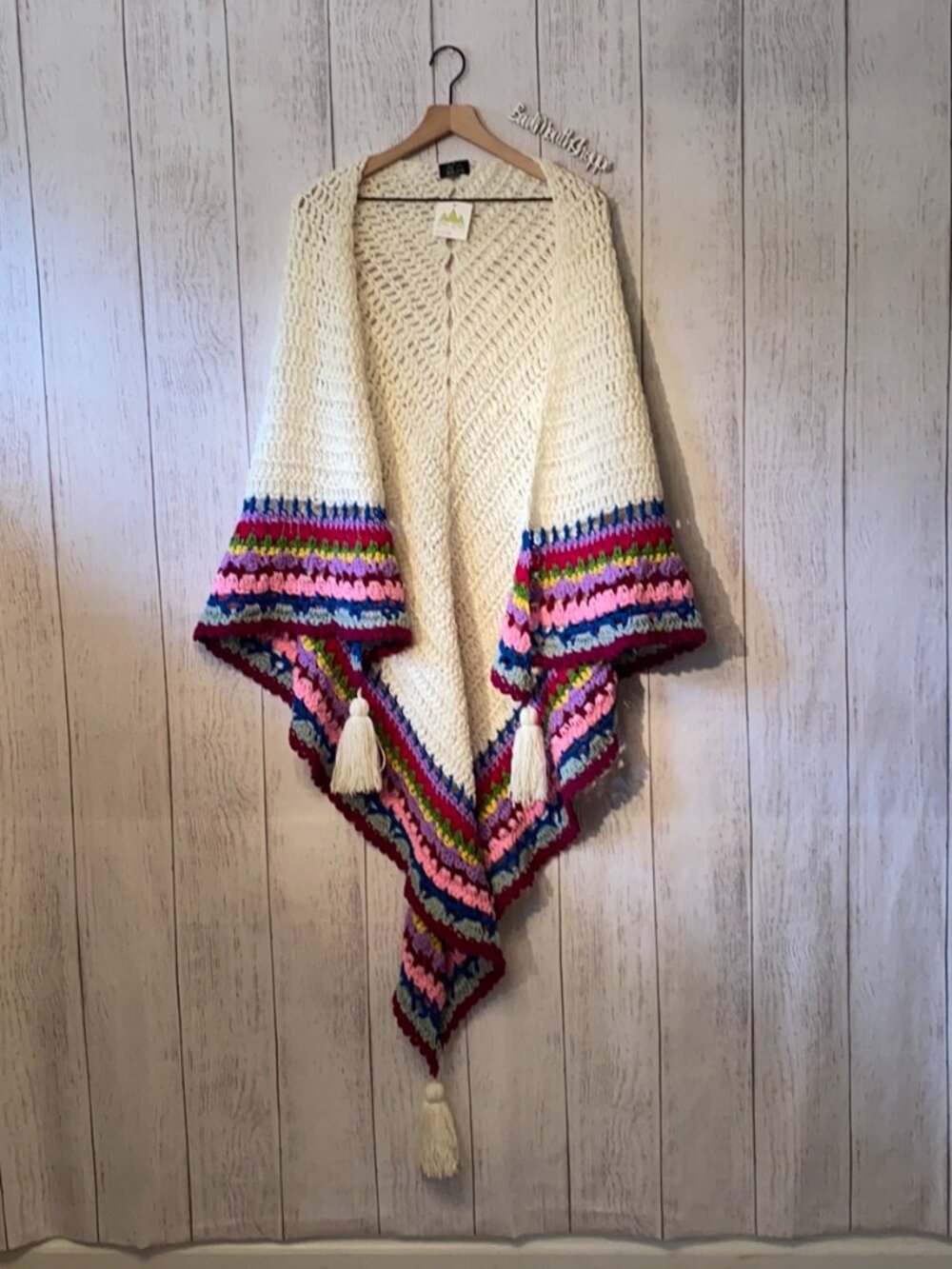 NWT Knit Crochet Grannycore Poncho Sweater